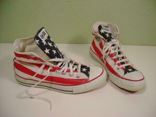 Vtg Converse Chuck Taylor All Star American Flag Print Hi Tops Shoes Usa Made 9