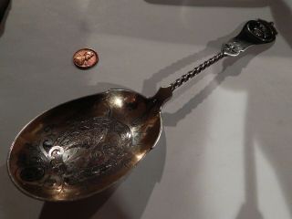 Large Silver Serving Spoon Antique Medallion Pattern Hand Engraved Bowl No Mono