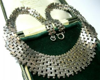 Vintage Antique Art Deco Jakob Bengel Chrome Brickwork Necklace For Repair 4