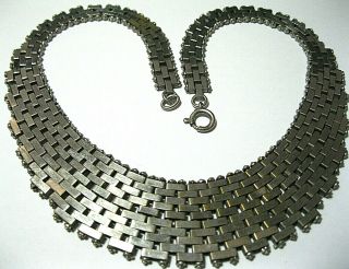 Vintage Antique Art Deco Jakob Bengel Chrome Brickwork Necklace For Repair 7