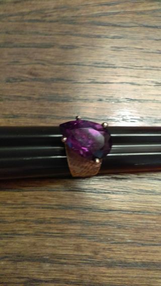 14K YELLOW GOLD 4 CT SYNTHETIC VIOLET/SMOKY BLUE COLOR CHANGE ALEXANDRITE RING 3