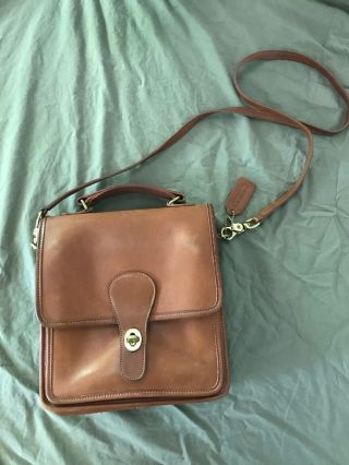Vintage COACH Willis Brown Leather CrossBody Messenger Satchel Purse Bag 2