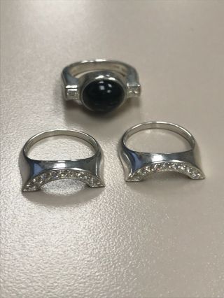 JUDITH RIPKA Modernist Onyx Sterling Silver 3 Piece Ring Size 8 Fine Jewelry 3