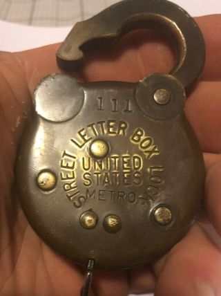 Vintage Antique United States Street Letter Box U S Mail Box Brass Lock With Key