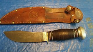 Vintage Dupont Remington Rh50 Knife W/ Leather Boy Scout Sheath Bsa Antique