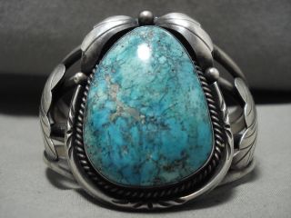 Earth Blue Vintage Navajo Turquoise Silver Flares Bracelet Old Jewelry