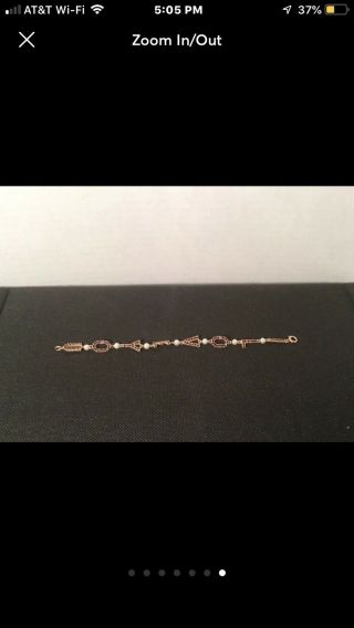 14K Gold Vintage Garnet & Pearl Bracelet I LOVE YOU,  Barrel Safety Clasp,  7 1/2 5