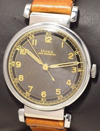 V.  Rare Military 35 Mm Vintage Doxa Antimagnetic With Two Tone Dial