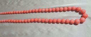 Angel Skin Round Graduated Coral Bead Necklace 22 " Long