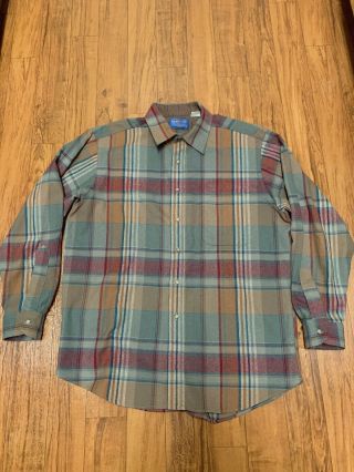 Mens Large Vintage Pendleton Board Barn Shirt Wool Plaid Multicolor Usa Pocket