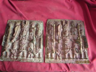 Rare Antique Benin Bronze African Nigeria Relief Plaques Tribal Art