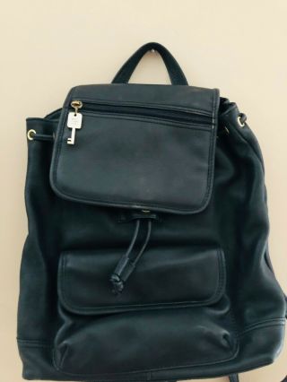 FOSSIL 1954 Black Pebble Leather Vintage Drawstring Backpack 2