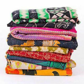Vintage Reversible Kantha Quilt Of10 Pc Throw Blanket Indian Ralli