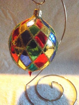 Rare Vintage Christopher Radko Harlequin Ball Glass Ornament Boxed