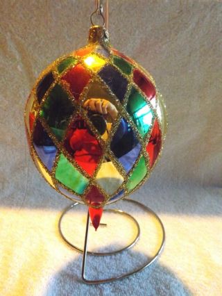 RARE Vintage Christopher Radko Harlequin Ball Glass Ornament Boxed 2