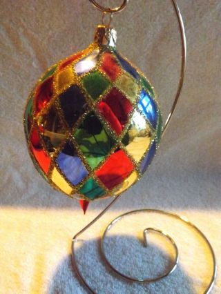 RARE Vintage Christopher Radko Harlequin Ball Glass Ornament Boxed 3