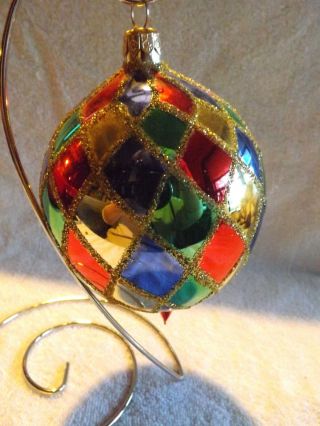 RARE Vintage Christopher Radko Harlequin Ball Glass Ornament Boxed 4