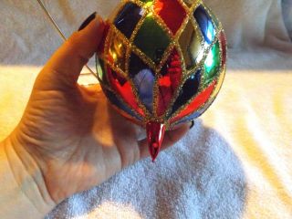 RARE Vintage Christopher Radko Harlequin Ball Glass Ornament Boxed 6