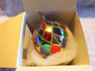 RARE Vintage Christopher Radko Harlequin Ball Glass Ornament Boxed 8