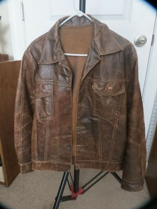 Vintage Levis Leather Truckers Jacket M/l Big " E " Tag 1960 