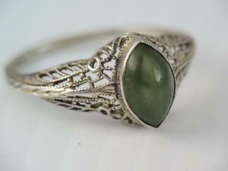 Antique Art Deco Solid 14k White Gold Filigree Green Turquoise Ring $9.  99