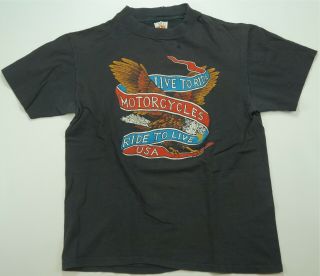 Rare Vintage Live To Ride Motorcycles Usa Speedway Eagle T Shirt 80s Harley Sz M