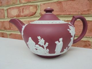 Scarce Vintage Wedgwood Crimson Red Jasperware Small Teapot Classical Scenes