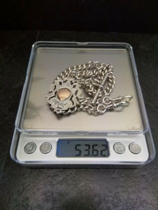 Antique Silver Curb Linked Double Albert Pocket Watch Chain & Fob.  H.  P,  1881 - 82. 7