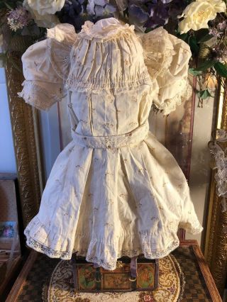 Wonderful Antique Large Cotton Factory Floral Print French Child Doll Dress