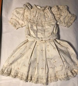 Wonderful Antique Large Cotton Factory Floral Print French Child Doll Dress 2