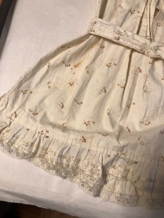 Wonderful Antique Large Cotton Factory Floral Print French Child Doll Dress 8