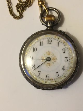 Elegant Antique Solid Silver Ladies Fob Watch And Chain (not Silver)