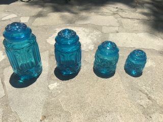 Vintage L.  E.  Smith Blue Moon And Stars Canister/jar - Set Of 4