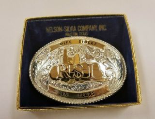 Vintage Nelson - Silvia Belt Buckle.  925 Silver 10k Gold Rsi Industry