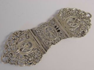 Exquisite Antique Victorian Solid Silver Three Section Nurses Belt Buckle 1884