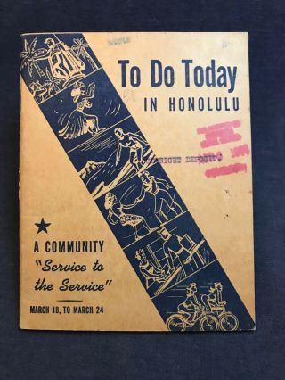 1944 Wwii To Do Today In Honolulu Gi Booklet Hulu Hawaii Military Rare Coca - Cola