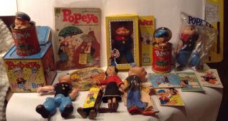 14 Vintage Popeye & Olive Oil Collectables Dolls,  Jack In The Boxes,  Cards Look