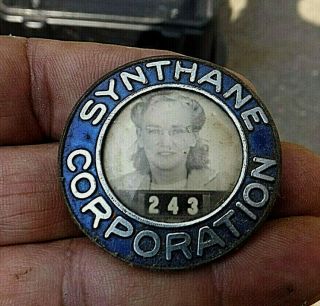 Ww2 Synthane Corporation Employee Id Photo Badge 243 Woman Worker