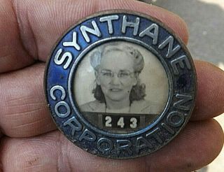 WW2 SYNTHANE CORPORATION EMPLOYEE ID PHOTO BADGE 243 WOMAN WORKER 2