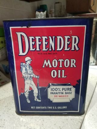 Vintage Two Gallon Defender Motor Oil Can