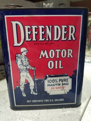 Vintage Two Gallon Defender Motor Oil Can 3