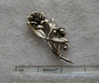 Vintage Italian Peruzzi Florence Signed 800 Silver Rose Brooch - Large - Nr