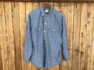 Vintage 1960’s Lee 100 Cotton Sanforized Chambray Work Shirt Selvedge Usa Union