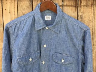 Vintage 1960’s Lee 100 Cotton Sanforized Chambray Work Shirt SELVEDGE USA Union 2