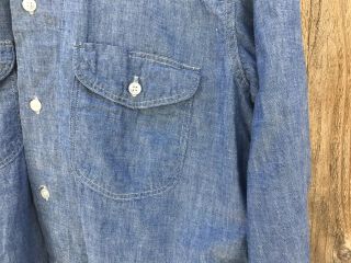 Vintage 1960’s Lee 100 Cotton Sanforized Chambray Work Shirt SELVEDGE USA Union 4