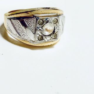 Men’s 18K Gold Plated Stamped Ring 5 Embedded Diamonds Thick Vintage Setting 2