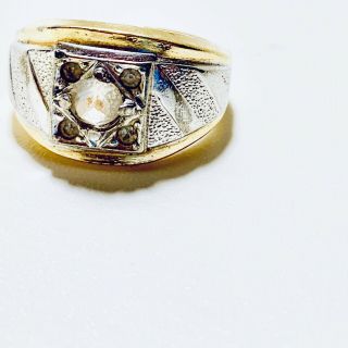 Men’s 18K Gold Plated Stamped Ring 5 Embedded Diamonds Thick Vintage Setting 5