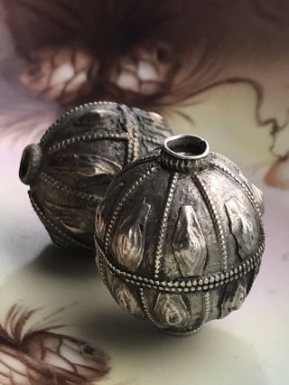 Antique Yemenite Silver Badihi Globe Pendants - 31 Mm - Signed - 1900’s