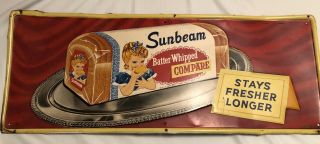 Sunbeam Bread Embossed Sign 1950s General Store Vintage Old Girl Bakery