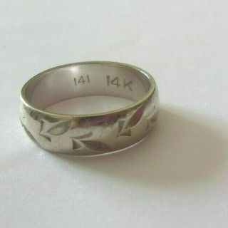 Vintage 14K white gold wedding band ring etched mens womens sz 7 1/2 2